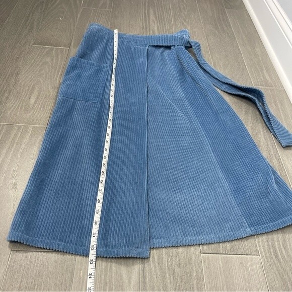 Deer and Flyer Light Blue Corduroy High Waist Cargo Utility Midi Wrap Skirt M - Picture 15 of 16